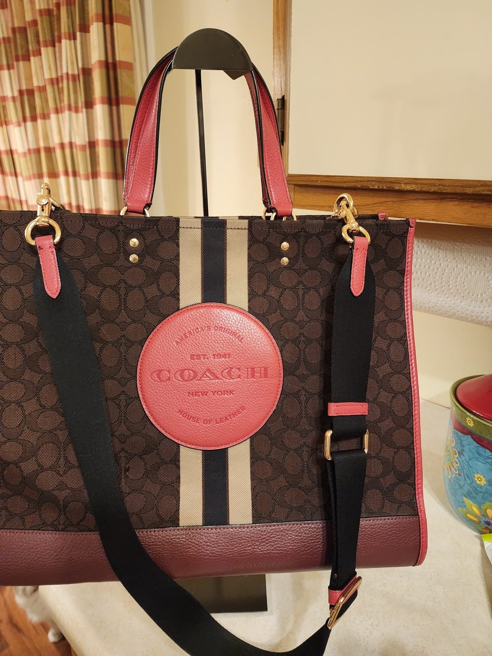 the Coach Dempsey Tote 40 in Signature Jacquard with Stripe and Coach Patch - Picture 2 of 16